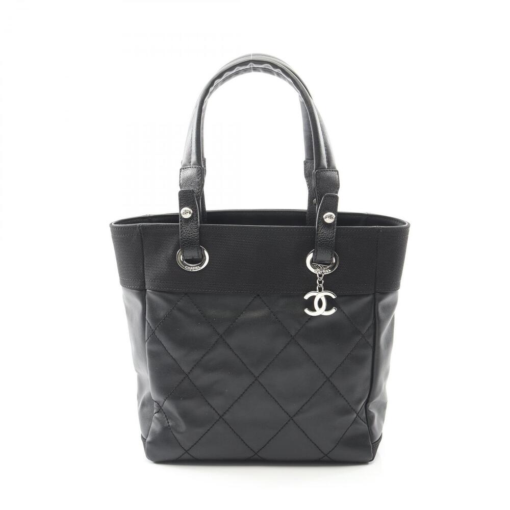 Chanel Paris Biarritz Tote Bag Canvas Leather Black